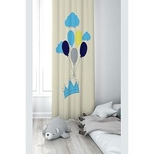 Renas Store Pelangi Krem Taç ve Balon Desenli Dijital Baskı Yıkanabilir Bebek Çocuk Odası Fon Perdesi, Karışık Renkli 70 x 240
