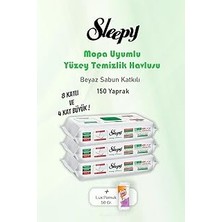 Renas Store Sleepy Yaprak Beyaz Sabunlu 150 Yer Temizlik Havlusu ve 50 gr Pamuk