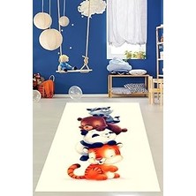 Renas Store Pelangi Sevimli Hayvanlar Yıkanabilir Kaymaz Taban Leke Tutmaz Çocuk Odası Halısı, Turuncu-Mavi-Beyaz-Kahverengi 80 x 500, 764201358050005