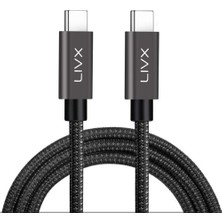 Renas Store Livx Solid 100W 5A Type C To Type C 2 Metre Hızlı Şarj ve Data Kablosu Halat Örgülü Space Gray
