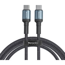 Renas Store Yesido 2m 60W Hasırlı Type-C To Type-C Pd Hızlı Şarj Kablosu - Siyah