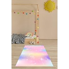 Renas Store Pelangi Renkli Uzay Desenli Halı Dijital Baskı Yıkanabilir Kaymaz Taban Leke Tutmaz Çocuk Odası Halısı, Pembe 40 x 40