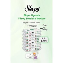 Renas Store Sleepy 300 Yaprak 6 Al 5 Öde Beyaz Sabunlu Yer Temizlik Havlusu ve Pamuk