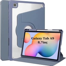 Renas Store Samsung Galaxy Tab A9 8.7inç X110 X113 X115 X117 ile Uyumlu Kılıf Termik Kalem Bölmeli Dönebilen Standlı Case Set Lavendery Gray