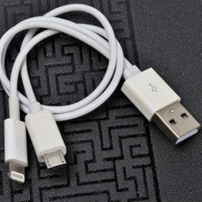 Renas Store Psr Aksesuar Beyaz Beyaz Çiftli Lightning-Micro Kısa USB Kablo ile Uyumlu