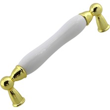 Renas Store Domaniç Porselen Altın Beyaz Kulp 128 mm Mobilya Çekmece Mutfak Dolabı Dolap Kapak Kulplar Kulb Kulp