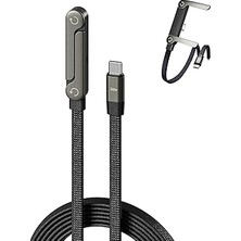 Renas Store 240W Hasır Kablo 1.5metre Type-C Type-C Şarj Kablosu Tip C Telefon Stand Tutucu Katlanabilir Telefon Tutucu Örgülü Macbook Tablet Hızlı Şarj 240 W