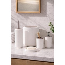 Renas Store Perotti 33031500001-2 5 Parça Yuvarlak Banyo Seti - Çöp Kovası, Sabunluk, Diş Fırçalığı ve Silikon Wc Fırçası Beyaz Taupe