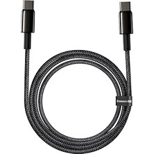 Renas Store Baseus Tungsten Gold Hızlı Şarj Kablosu Type-C To Type-C 100W, 2m, Siyah
