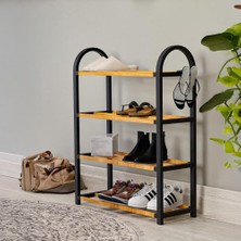 Renas Store Deconox Midi Ahşap Çubuklu Ayakkabılık 4 Bölmeli Düzenleyici 8 Çift Ayakkabı Kapasiteli Raf Ünitesi
