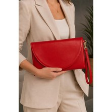 CLASSBAG Kadın Kırmızı Zarif Zarf Model, Bilek Askılı Orta Boy Portföy Clutch Çanta (30CMX19CM)