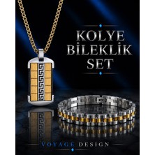 Voyage Accessory Paslanmaz Çelik Gold Gümüş Renk Erkek Kolye Bileklik Set