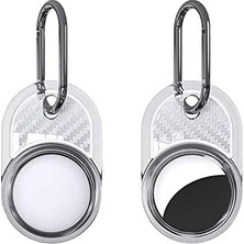 Renas Store Airtag ile Uyumlu Silikon Anahtarlık Kılıfı Kopçaklı Karbon Desen 05 Beyaz