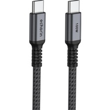 Renas Store Echorin Şarj ve Veri Aktarım Kablosu 20V5A, Type C'den Type C'ye, 100W, Çift Kat Örgülü (Gri, 2 Metre)