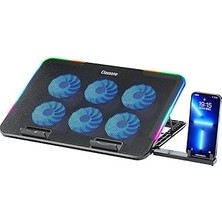 Renas Store Classone Gaming M60 Laptop Soğutucu, 2500 Rpm,10 Rgb Işık Kontrolü, 15.6-17 Inch, Hız Kontrolü, 6 Büyük Fan,telefon Standı, 2 USB