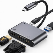 Renas Store Kyrotech 4in1 USB C HDMI VGA Adaptörü, USB C Hub, 4K Hdmı, 1080P Vga, USB 3.0, USB C Pd Şarj, MacBook Pro/air/ipad Pro 2018 / Dell Xps/samsung Uyumlu