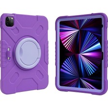 Renas Store Undeplus iPad 7. 8. 9. Nesil 10.2" ile Uyumlu Kılıf Askılı Silikon Handle Ring Yüzüklü Amour Tank Case 2019 2020 2021 Koyu Mor