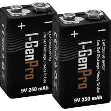 Renas Store I-Gen Batteries Pro 6HR61 9V 250 Mah Şarj Edilebilir 9 Volt Pil Ni-Mh Şarjlı Pil (2'li Paket)