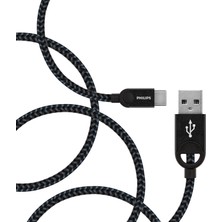 Renas Store Philips USB - USB C Şarj Kablosu, 1.2 Metre, Örgü, Siyah (DLC2628B)
