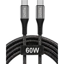 Renas Store Örgülü USB Type-C To Type-C 60W Örgülü Hızlı Şarj ve Data Kablosu 1 Metre (Siyah, Type-C To Type-C, 100, Santimetre)