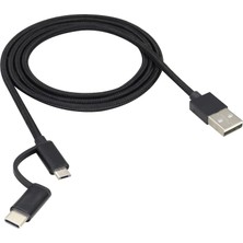 Renas Store 2'si 1 Arada Çok Hızlı Şarj Kablosu USB A'dan Tip-C Kablosuna USB A'dan Mikro USB Kablosuna Naylon Örgülü USB A'dan C'ye/tip C/mikro USB Şarj Cihazı Senkronizasyon Kablosu (Siyah/3.3 Ft)