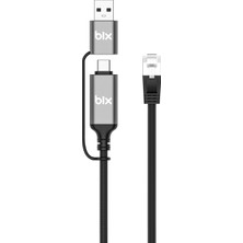 Renas Store Bix C6AC15 2in1 Usb-A & Type-C To RJ45 1000MBPS Gigabit Ethernet Dönüştürücü Cat6 Kablo 1.5 Metre Thunderbolt 3/4/5, Mac/windows/ipad/android Uyumlu