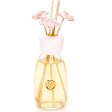 Renas Store Missi 230 ml Pembe Seramik Çiçek Taş Çubuklu Garden Rose-Pudra Oda Kokusu