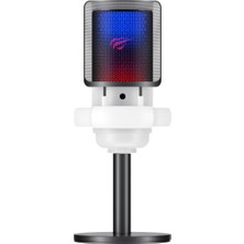 Renas Store Havit Gamenote GK50 Rgb Yayıncı Mikrofon - 24BIT/192KHZ - Kardioid - Gürültü Engelleme - Type-C + 3.5mm - Beyaz