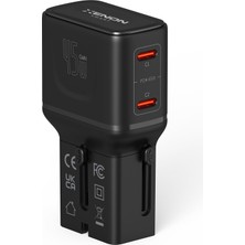 Renas Store Xenon Smart Priz Dönüştürücü | 45W Gan Hızlı Şarj 200+ Ülke 2x Usb-C Pd Pps Seyahat Adaptörü X6409