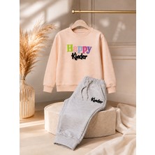La Mome Boutique Happy Kinder Süzüne Nakışlı Fırçalı Kumaş Kız Eşofman Takım