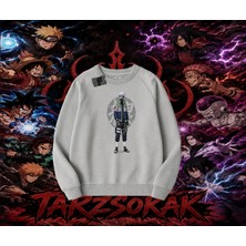 Tarzsokak Kakashi Hatake Naruto Anime Karakteri Oversize Unisex Bisiklet Yaka Sweatshirt Beyaz