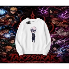 Tarzsokak Kakashi Hatake Naruto Anime Karakteri Oversize Unisex Bisiklet Yaka Sweatshirt Beyaz