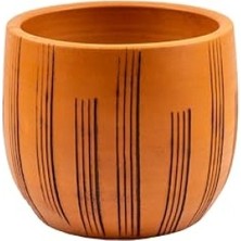 MarkEntegra 19 cm Dik Çizgi Desenli Toprak Saksı, Dekoratif Saksılık