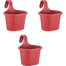 Renas Store Tom1 Askılı Balkon Saksı – 3 Litre, 3 Adet | Kırmızı Renk | 22,2 cm | Askılı Tasarım