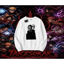 Tarzsokak Pain Nagato Naruto Anime Karakter Oversize Unisex Bisiklet Yaka Sweatshirt Beyaz