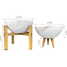 MarkEntegra Beyaz Gold Mermer Efektli 20 cm Çapında 3-4 Ayaklı Ikili Bitki Saksı
