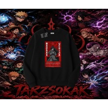 Tarzsokak Madara Uchiha Naruto Anime Karakteri Oversize Unisex Bisiklet Yaka Sweatshirt Beyaz
