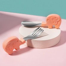 Renas Store Valkyrie Bebek Filli Yemek Kısa Saplı Çocuk Paslanmaz Çelik Çatal Kaşık Pembe