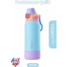 Renas Store 700 ml Tek Kapak Çift Kullanım Pipetli Rahat Içim Kulplu Paslanmaz Çelik Termos FFVGN1112-700ML Mavi