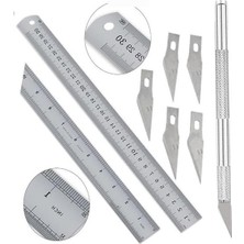 MarkEntegra Paslanmaz Çelik 30 cm Cetvel ve Yedek Bıçaklı Kretuar
