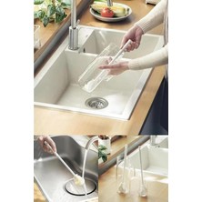Renas Store Tineke Beyaz Yaprak Model Silikon Uçlu Ekstra Yumuşak Bardak Şişe ve Biberon Temizleme Fırçası