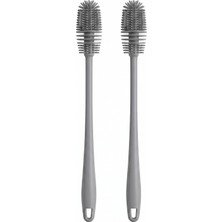 Renas Store Silikon Biberon ve Matara Fırçası, Esnek Saplı, Gri, 30 Cm, 2'li Set, Bardak Temizliği Için Ideal