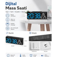 Glftech LED Dijital Masa Saati Büyük Ekranlı Çift Alarm Tarih Gün Sıcaklık Göstergeli USB Saat