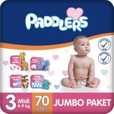 Renas Store Paddlers Bebek Bezi 3 Numara Midi (4-9 Kg) 70 Adet – Jumbo Paket