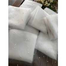Incili Kumaş, En 1, 5 cm Boy: 1, 5 cm Incili Gelin, Gelin Inci Kumaş Beyaz Renk Incili Duvak Kumaşı