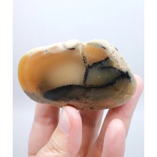 Healcrystal Bal Rengi Dendritik Opal Cilalı | Koyu Kahverengi Dendritik Opal ile Siyah Içerikler, 86G