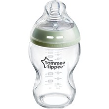 Renas Store Tommee Tippee Doğaya Yakın Cam Şişe, Anti-Kolik Valfli Yavaş Akışlı Göğüs Benzeri Emzik, 250ML, 1'li Paket, Şeffaf