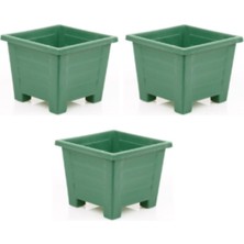 Renas Store Kare Plastik Balkon ve Iç Mekan Saksıları, 0,6 L, 3 Adet, Yeşil