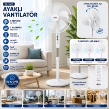 Shopwave Beyaz 5 Pervane - 16 Inc Ev - Ofis Kompakt - Sessiz - Üç Kademe 140CM Yükseklik Ayaklı Vantilatör SF-6789 (5047)