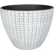 Renas Store Ter Steege Nanda Beyaz Desenli Plastik Saksı Çap 22CM Yükseklik 17CM